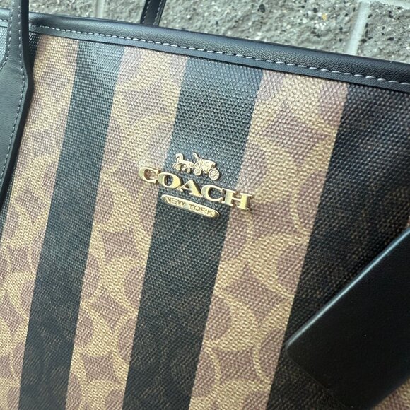 coach Large City Tote Bag In Signature Canvas With Stripe cbi03 - Picture 5 of 8